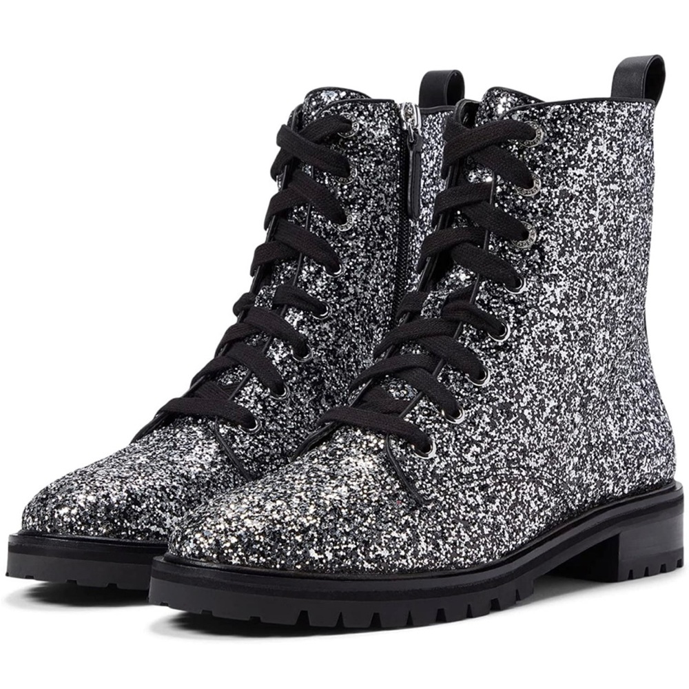 Kate Spade NWT Jemma Glitter Combat Boots (Genuine Leather).